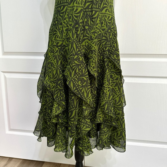 Dressbarn Ruffle Tiered Midi Dress Womens 6 Green Whimsigoth Fairycore Garden - Picture 4 of 13